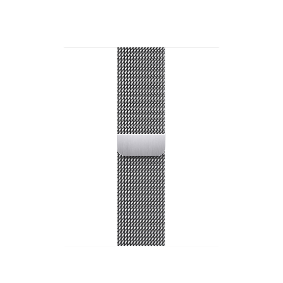 Correa estilo milanés color plata, hecha con malla de acero inoxidable pulido y cierre magnético