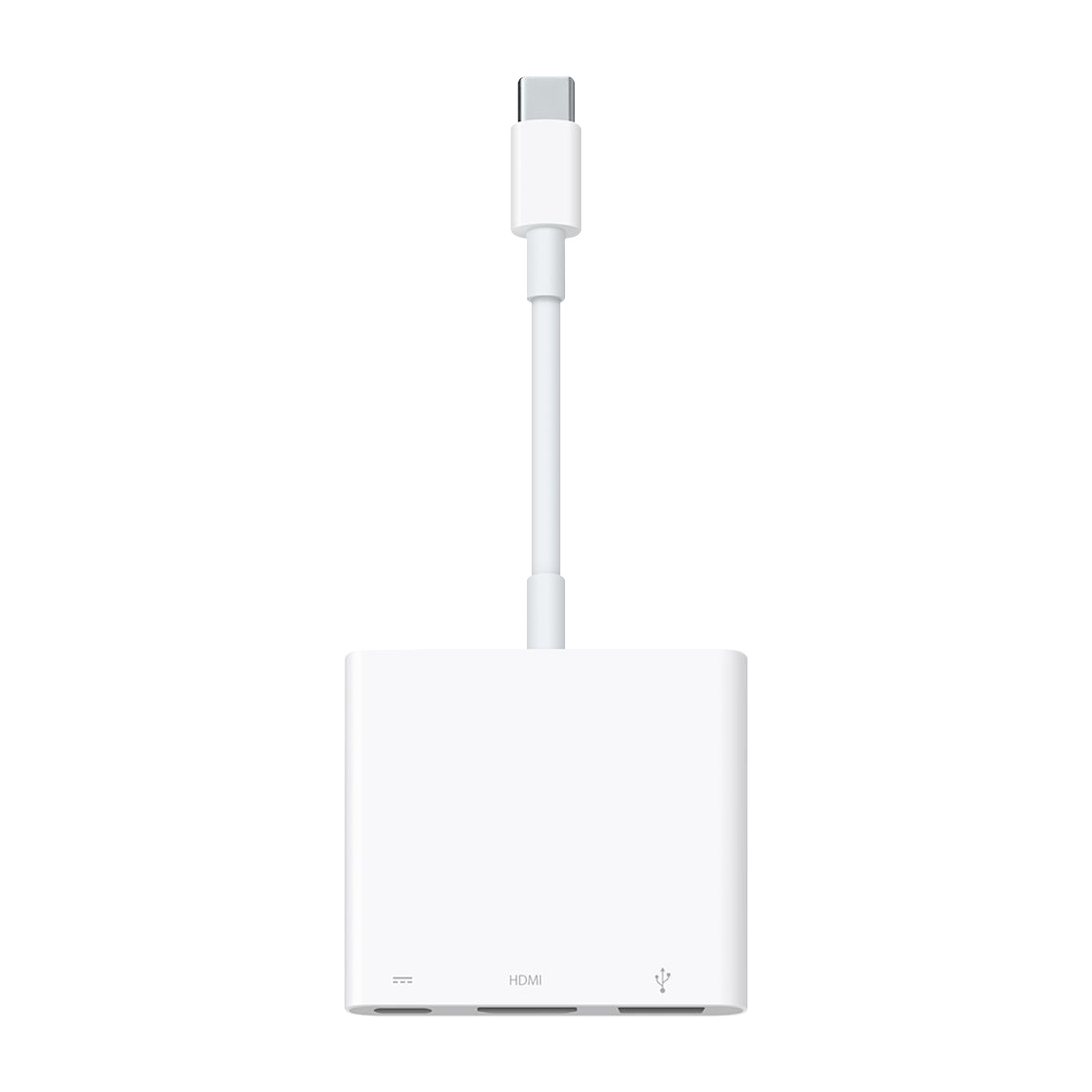 El adaptador multipuerto de USB-C a AV digital te permite conectar tu Mac o iPad con puerto USB-C a un monitor HDMI, además de un dispositivo USB estándar y un cable de carga USB-C. 
