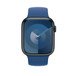 Image montrant le bracelet solo bleu océan, une Apple Watch 45 millimètres et la Digital Crown.