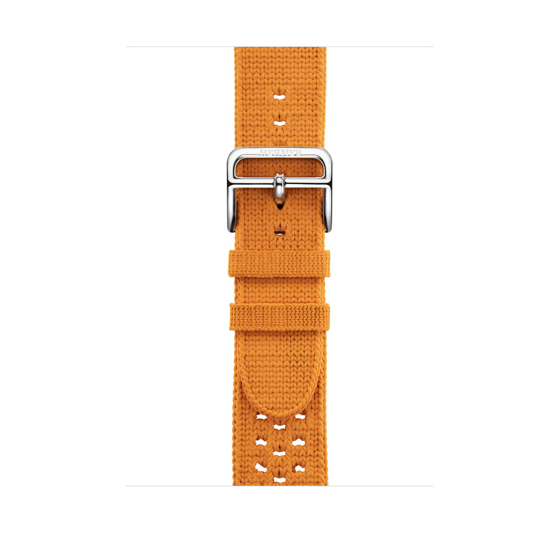 Bracelet Tricot simple tour orange, tissu et boucle en acier inoxydable argent.