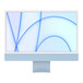 iMac, front exterior, white display border, blue exterior and aluminum stand
