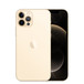 Gold iPhone 12 Pro, Pro camera system with True Tone flash, lidar, microphone, centred Apple logo, front, all-screen display