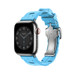 ブルーセレスト（ブルー）のシンプルトゥールストラップ。Apple Watchの文字盤とDigital Crownが見えている。