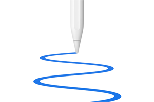 Apple Pencilの先端。なめらかなカーブを描く青色の線