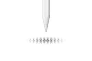 Apple Pencilの先端、まとまった複数の縦線の上にかざされている