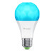 Essentials Matter Smart Bulb with LED at top in blue, middle section with the Nanoleaf logo on the side and standard bulb threading at bottom.