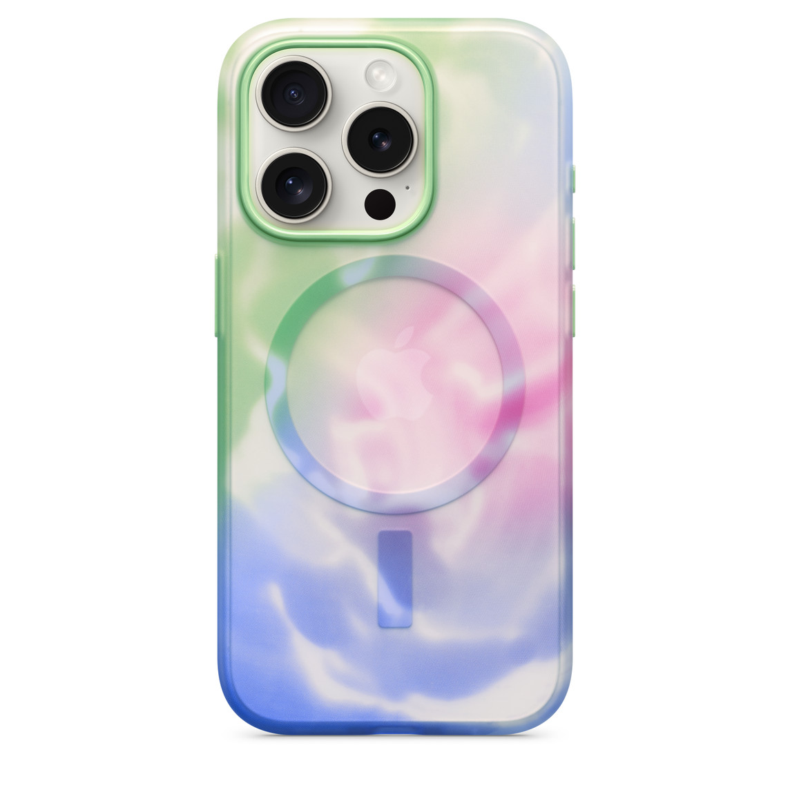Designed to interact with the Apple MagSafe ecosystem, the OtterBox Figura Series case wraps an iPhone 15 Pro in flexible soft-touch material and includes a cut-out for the back camera.