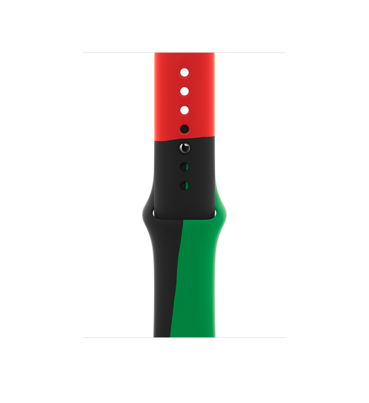 Black Unity (紅色、黑色、綠色) 運動錶帶，採用柔軟的 fluoroelastomer，配以收入式鈕扣