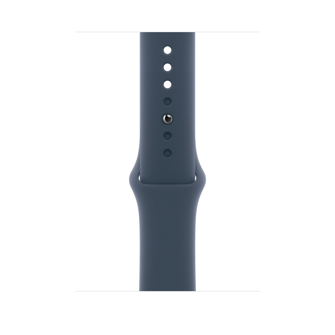 風暴藍色運動型錶帶，展示滑順的氟橡膠材質搭配按插式錶扣。