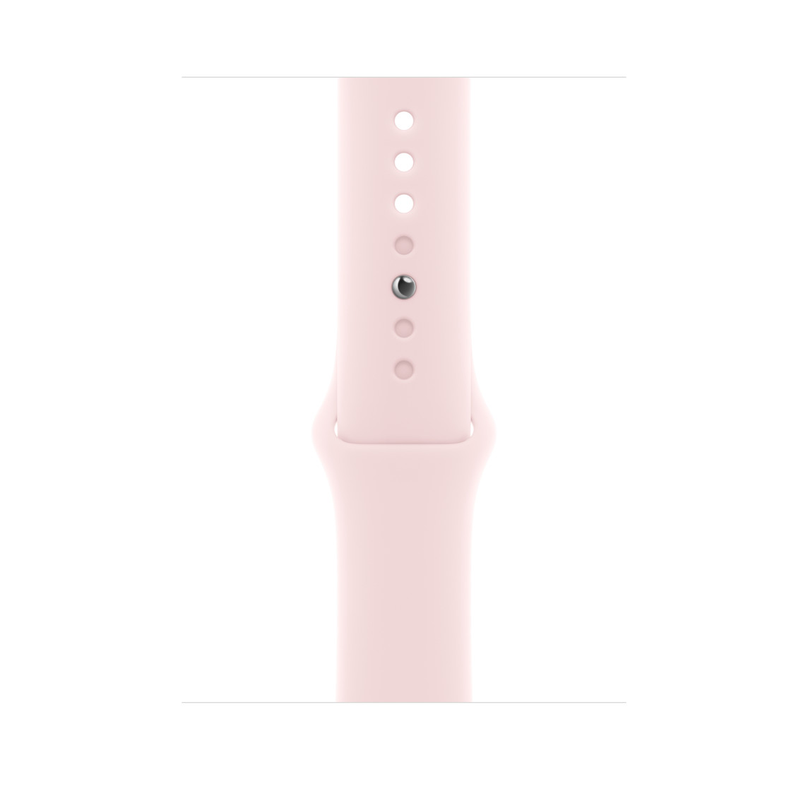 亮粉色运动型表带，展示顺滑的氟橡胶材质和按扣加收拢式表扣。