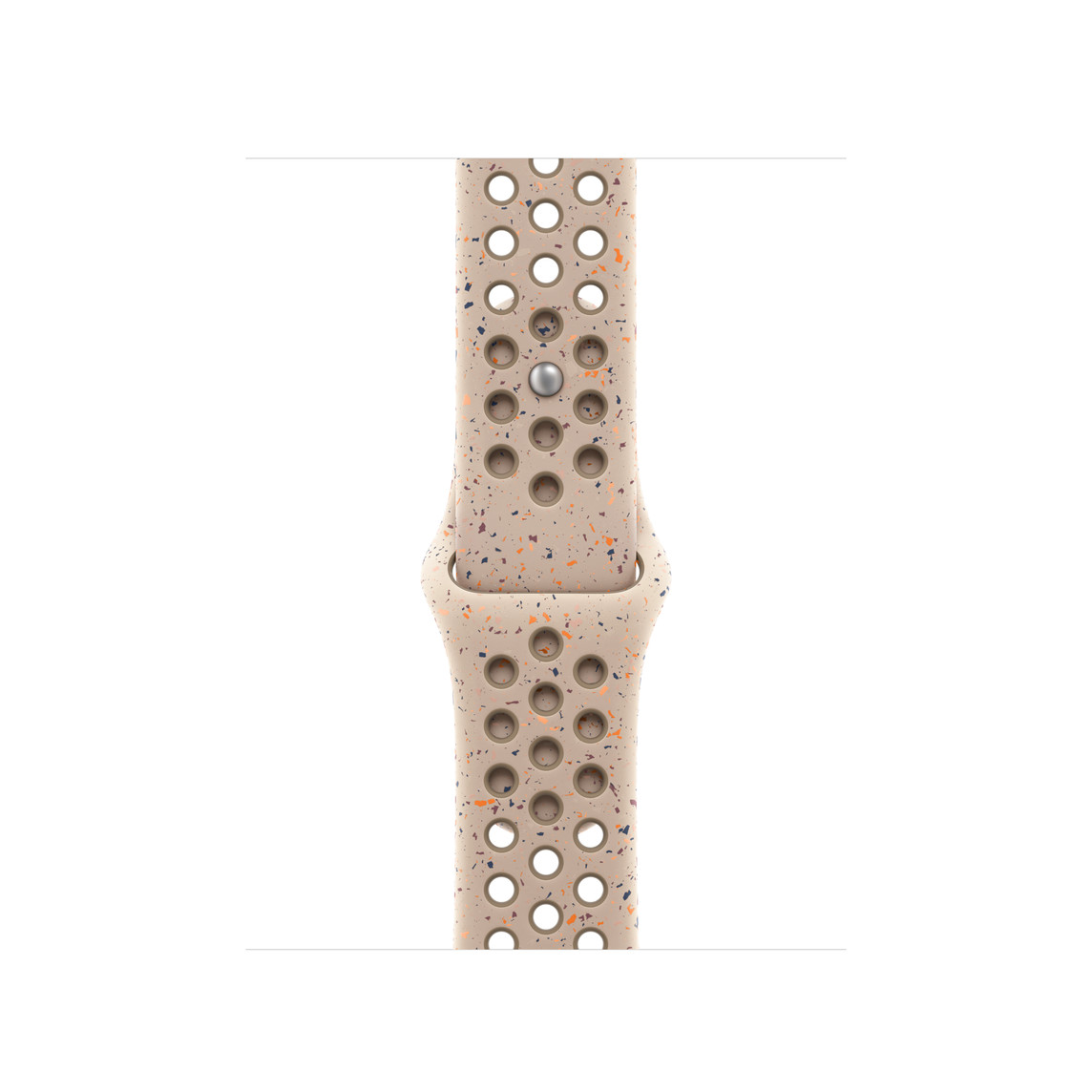 沙漠石色 (淡棕色) Nike 運動型錶帶，展示具有透氣氣孔的滑順氟橡膠材質搭配按插式錶扣。