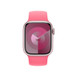 Apple Watch의 41mm 케이스 및 Digital Crown을 보여주는 핑크 솔로 루프.