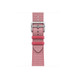 Framboise/Écru 覆盆子色配淺米色 (粉紅色) Toile H Single Tour 錶帶，展示織紋布料搭配銀色不鏽鋼錶扣。