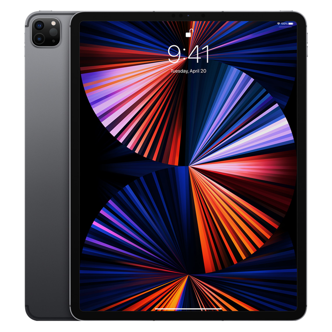 12.9-inch iPad Pro, back exterior, Pro Camera system, Space Grey finish, front exterior, all-screen design