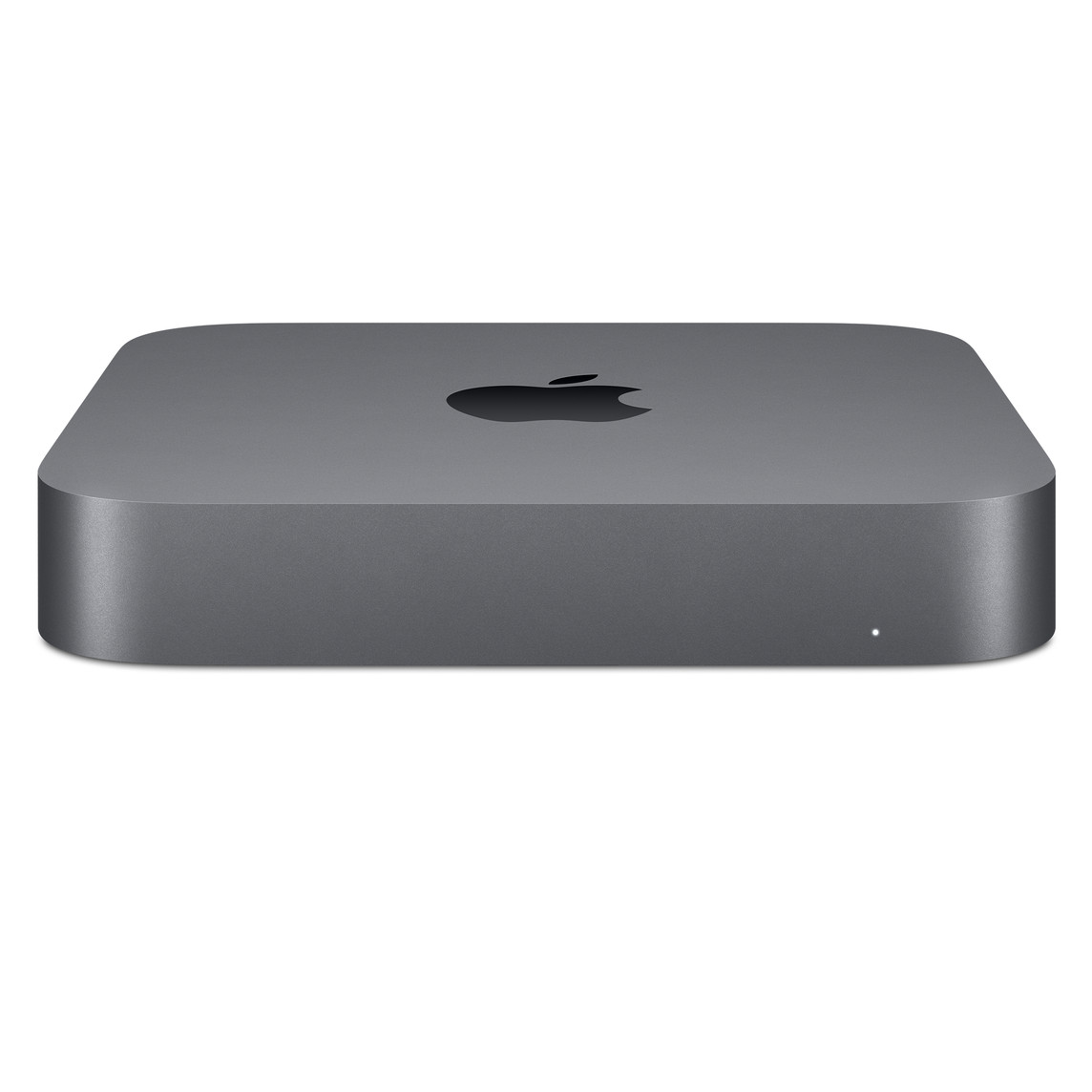 Mac mini 正面，展示机顶的 Apple 标志。