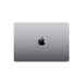 閉合的太空灰色 MacBook Pro 外觀俯視圖，展示矩形和圓角設計，中央有 Apple 標誌。