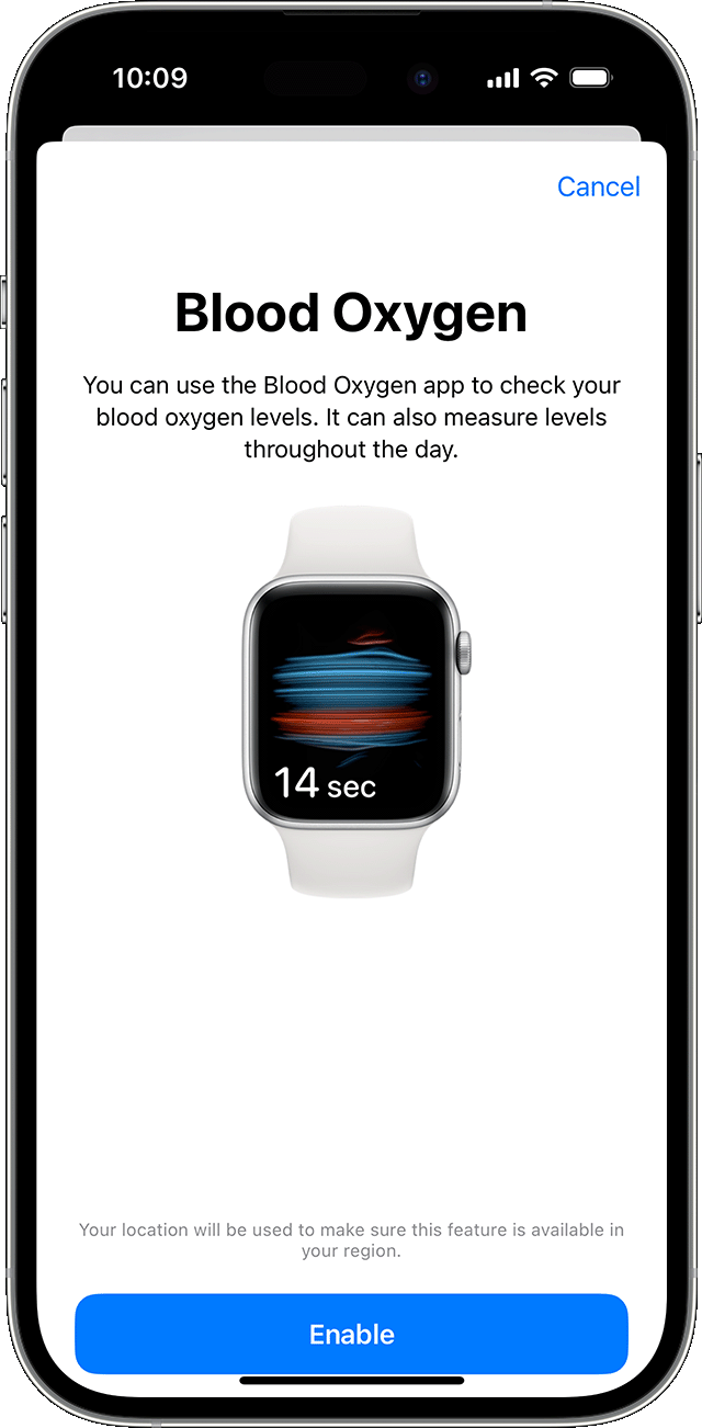 iPhone zobrazující úvodní obrazovku nastavení aplikace Saturace kyslíkem.