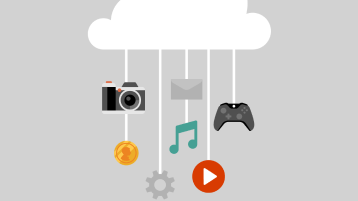 Wolkensymbol mit daran baumelnden Multimedia-Symbolen.