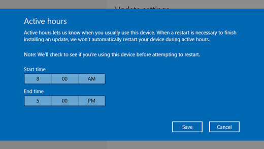 Screenshot of dialog window for changing active hours