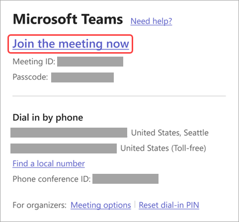 Screenshot showing how to join a meeting from the invite.