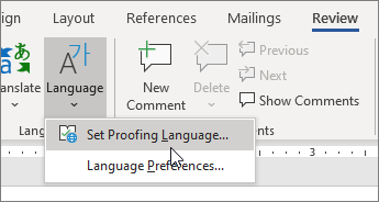 Choose Set Proofing Language from the Language menu on the Review tab.