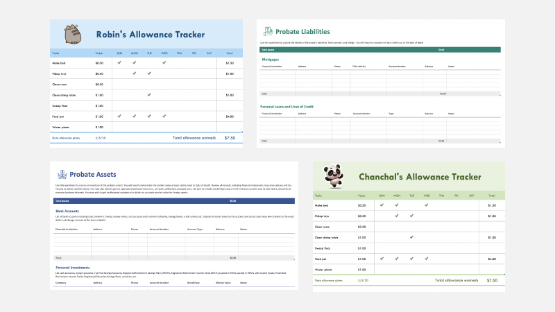 allowance tracker and probate templates