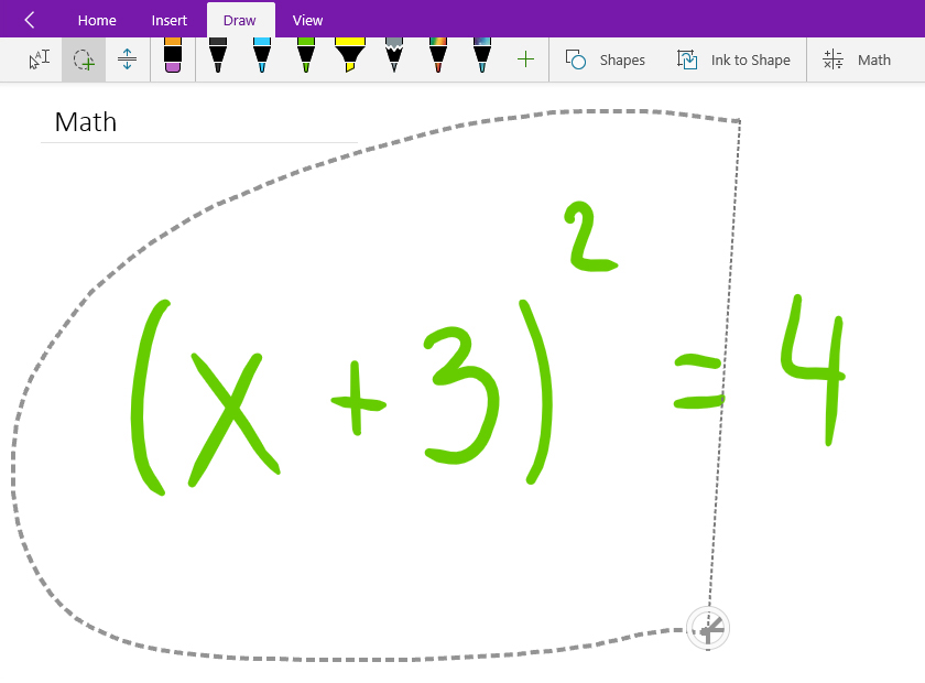 Lasso-selecting a handwritten math equation