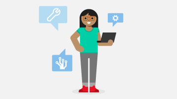 Hình minh họa một người phụ nữ đang đứng và cầm máy tính xách tay