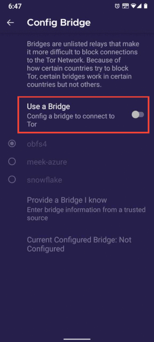 Android版 Tor Browserでブリッジを選択する