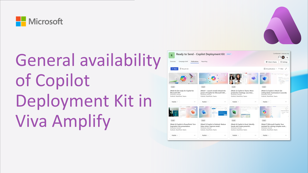 Teaser image for Copilot Deployment Kit in Viva Amplify now generally available 