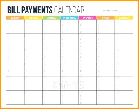 Free Printable Bill Calendar Templates