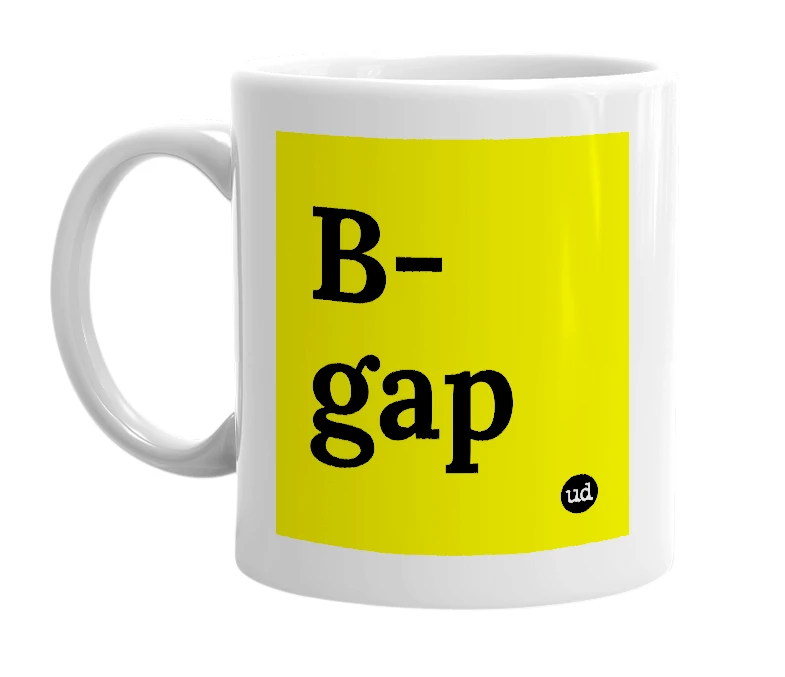 White mug with 'B-gap' in bold black letters
