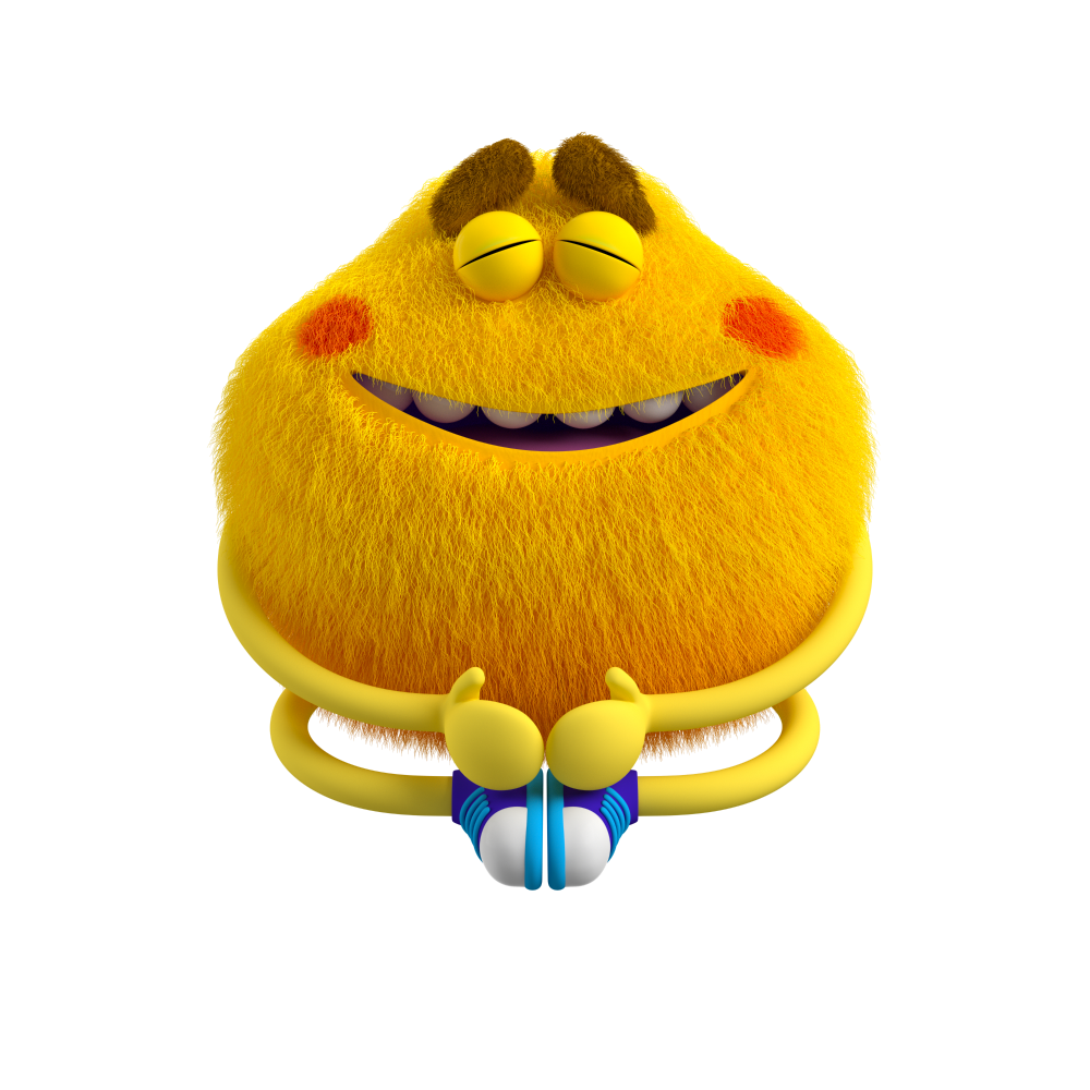 Yellow Feelings Monster with both eyes closed feels calm and free of worry
