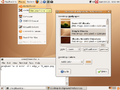 Ubuntu 6.10 (Edgy Eft) with terminal window and desktop preferences window, showing the GNOME menu.