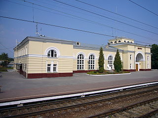 Railway station in Shchyokino, Tula Oblast. View from a train.