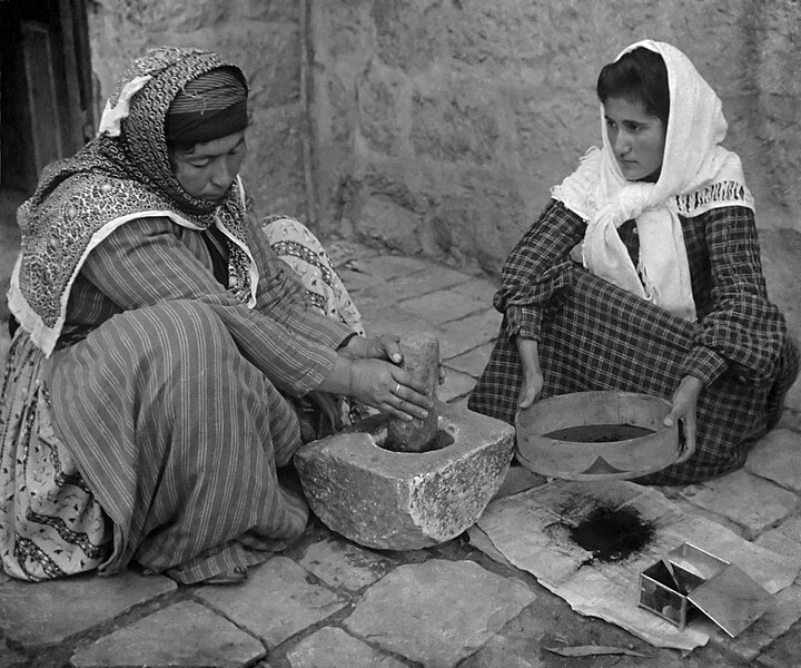 File:Palestinian women grinding coffee beans.jpg