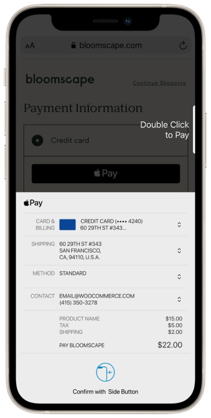 Apple Pay checkout displayed on an iPhone.