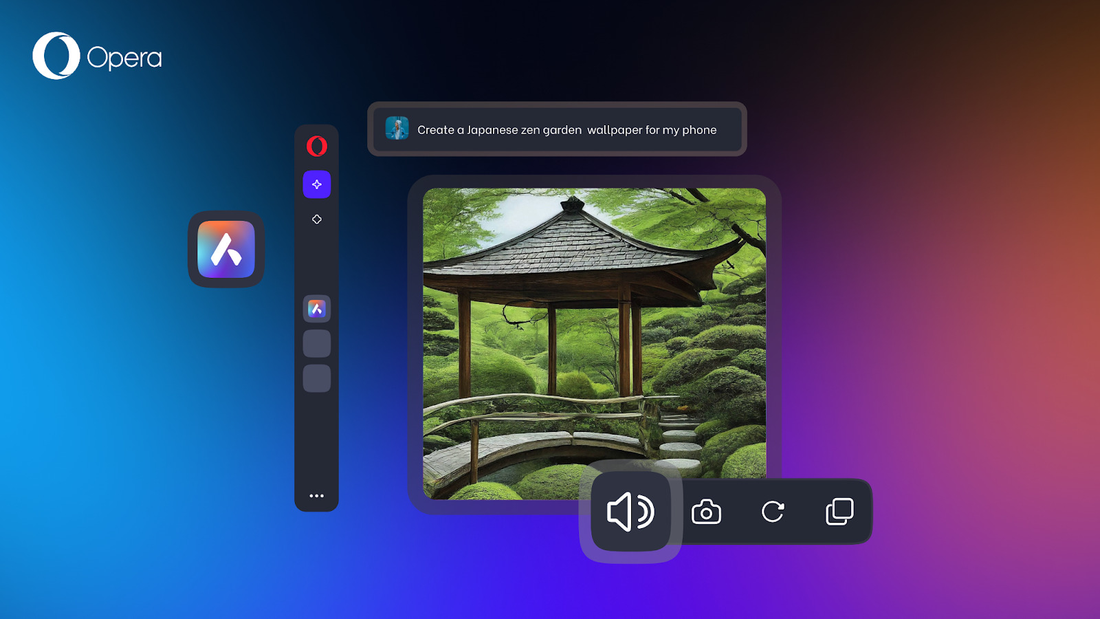 Aria generates a Japanese Zen garden in the chat thanks to Google's Gemini.