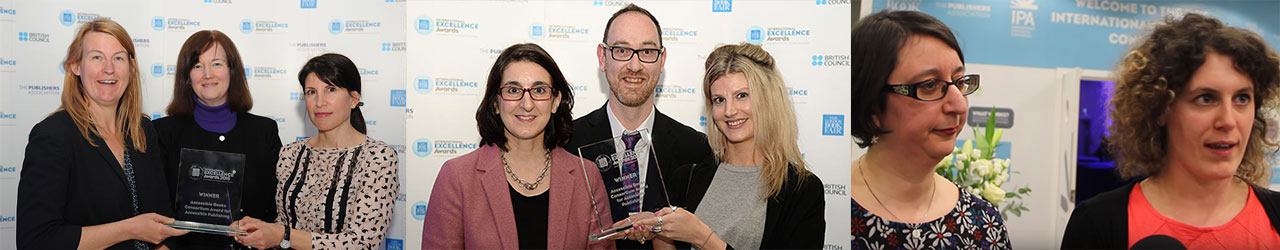 Various winners of the ABC International Excellence Award for Publishing and the trophy