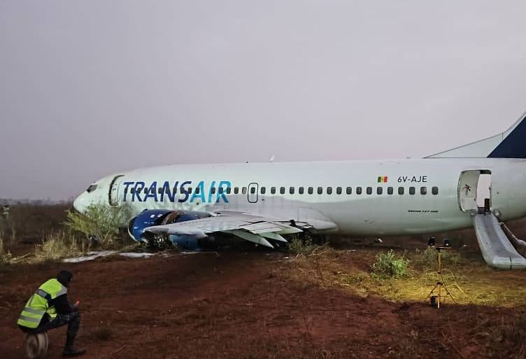 Boeing 737 of Transair en route to Bamako skids off runway at Dakar International Airport in Senegal