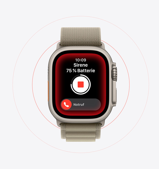 Siren being used on an Apple Watch Ultra 2.