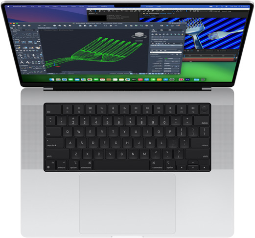 MacBook Pro에서 Autodesk AutoCAD 및 Adobe After Effects를 사용 중인 모습