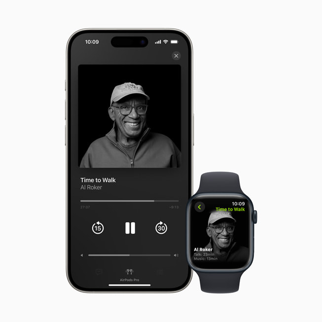 Se muestra Hora de Caminar con Al Roker en un iPhone y un Apple Watch.