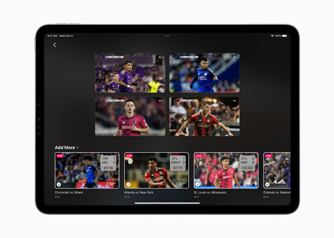 11 inç iPad Pro’daki MLS Season Pass’te aynı anda dört maç gösteriliyor.