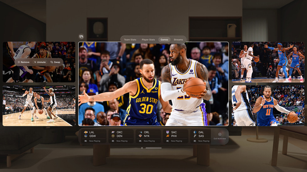 The NBA League Pass app displaying the Multiview experience on Apple Vision Pro.