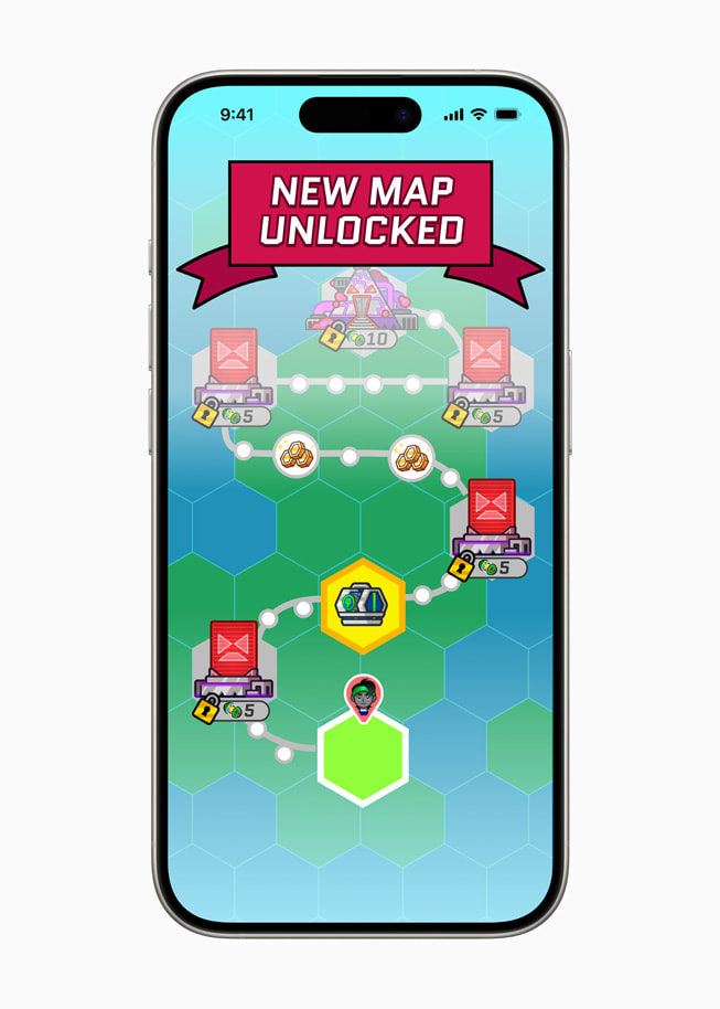 iPhone 15 Pro’da Run Legends’daki bir harita gösteriliyor.