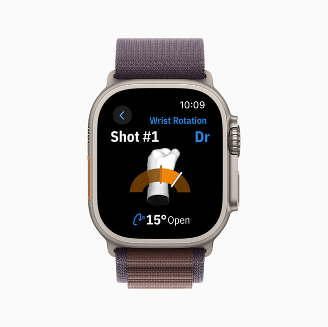 Động Tác Xoay Cổ Tay hiển thị trong ứng dụng Golfshot trên Apple Watch. 
