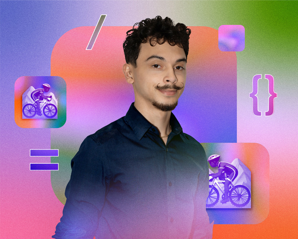 Un collage coloré, présentant un portrait du créateur de MTB XTREME, Dezmond Blair.