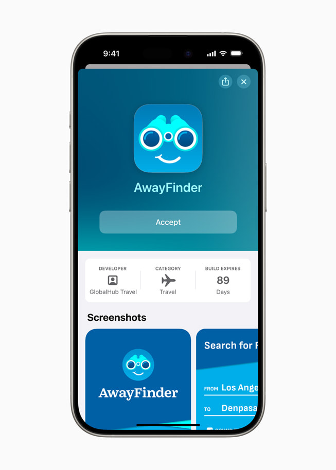 AwayFinder ditampilkan di iPhone 15 Pro.