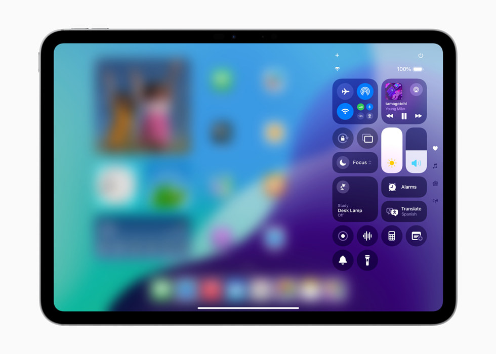 iPad Pro shows a customized Control Center with the prompt to “Add a control” below it.